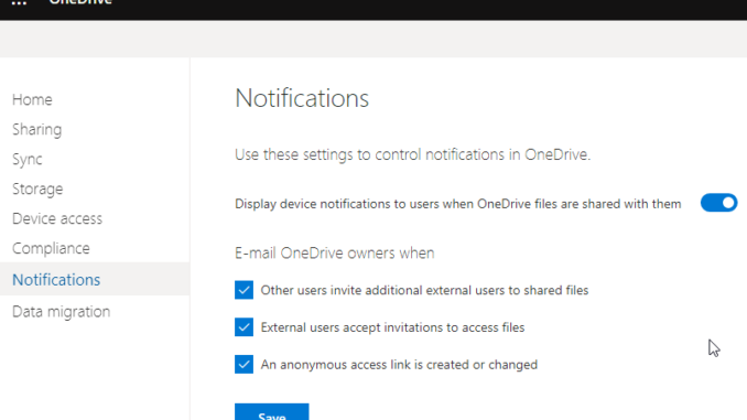 OneDrive Notification Settings